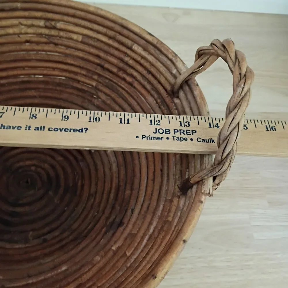 Mid-Century Footed Gabriella Crespi-style Large Pencil Reed Rattan Bowl 14 inch